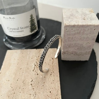 Gucci GG Vintage Engraved Open Cuff Silver Bracelet