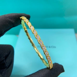 Tiffany New Narrow Feather Bangle with Full Pavé Diamonds