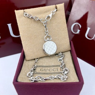 Gucci Interlocking G Monogram Medallion Long Pendant Necklace