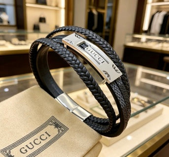 Gucci Interlocking G Braided Leather Wrap Bracelet