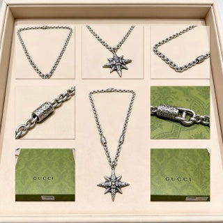 Gucci Starburst GG Charm Silver Chain Necklace