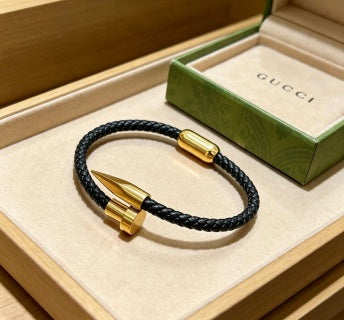 Gucci GG Horn Charm Leather Wrap Bracelet